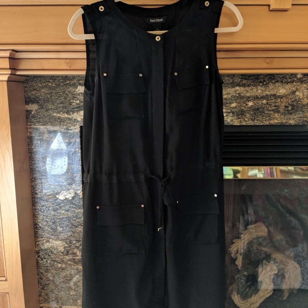 Black button up dress draw string at waist